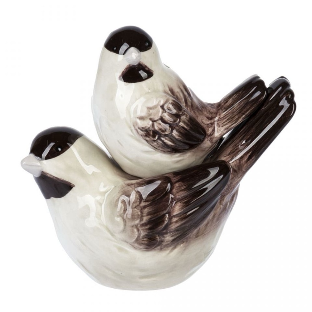 Charming Ceramic Bird Stacking Salt & Pepper Shakers - Black and Cream